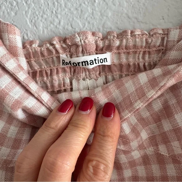 Reformation Norton Linen Top Blush Check - Picture 4 of 7